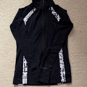 Black Figure Skating Zip-Front Utility Jacket with White Script Panels
